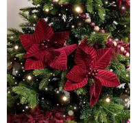 Melody Maison Set Of 2 Dark Red Poinsettia Pick Decorations - 28Cm