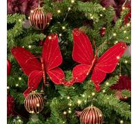 Melody Maison Set Of 2 Deep Red Glitter Velvet Butterfly Tree Decorations - 22Cm