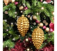 Melody Maison Set Of 2 Gold Glitter Pine Cone Hanging Decoration 12Cm
