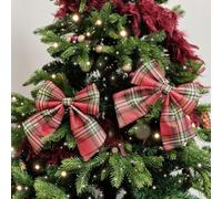Melody Maison Set Of 2 Green & Red Tartan Decorative Bow - 24Cm