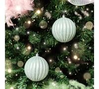 Melody Maison Set Of 2 Icy Blue Glitter Striped Reeded Hanging Baubles - 8Cm