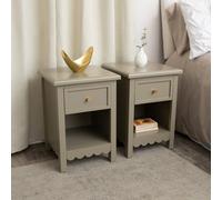 Melody Maison Set Of 2 One Drawer Scalloped Bedside Tables - Staunton Taupe Range