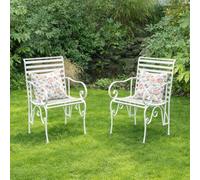 Melody Maison Set Of 2 Ornate Metal Distressed White Garden Chairs - 55Cm X 92Cm