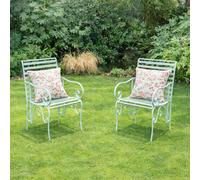 Melody Maison Set Of 2 Ornate Metal Sage Green Garden Chairs - 55cm X 92cm | Size: 55 cm X 92 cm Melody Maison Green 55 cm X 92 cm
