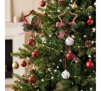 Melody Maison Set Of 2 Red & White Star Shaped Hanging Christmas Decorations