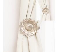 Melody Maison Set Of 2 Silver Metal Sunflower Wall Mounted Tie Backs