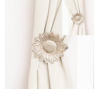 Melody Maison Set Of 2 Silver Metal Sunflower Wall Mounted Tie Backs Melody Maison Silver