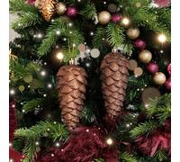 Melody Maison Set Of 2 Tan Glittered Pinecone Bauble Decoration - 12Cm