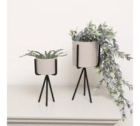 Melody Maison Set Of 2 Taupe Metal Planter Pots With Stand