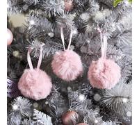 Melody Maison Set Of 3 Blush Furry Pom Pom Baubles - 8Cm