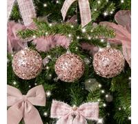 Melody Maison Set Of 3 Blush Pink Glitter & Sequin Christmas Baubles