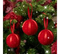 Melody Maison Set Of 3 Dark Red Diamante & Ribbon Christmas Tree Baubles