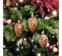 Melody Maison Set Of 3 Gold & Bronze Sequin Pinecone Bauble Decorations - 6.5Cm