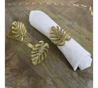 Melody Maison Set Of 3 Gold Monstera Leaf Napkin Rings in Metallic Gold Melody Maison Metallic Gold