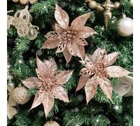 Melody Maison Set Of 3 Pink Glitter Poinsettia Picks - 24Cm