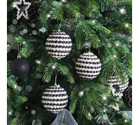 Melody Maison Set Of 3 Round Black & White Stripe Rope Christmas Tree Baubles - 8Cm