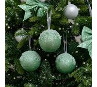 Melody Maison Set Of 3 Round Sage Green Glitter Frosted Baubles