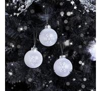 Melody Maison Set Of 3 Round White Frosted Snowflake Christmas Baubles - 8Cm