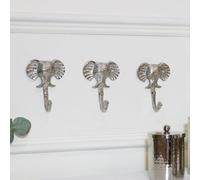 Melody Maison Set Of 3 Silver Elephant Head Wall Hooks