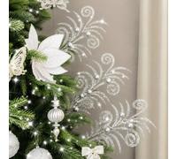Melody Maison Set Of 3 Silver Glitter Christmas Tree Pick Decorations