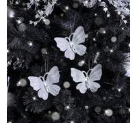 Melody Maison Set Of 3 Silver Glitter Jewelled Butterfly Christmas Decorations - 10Cm