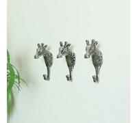 Melody Maison Set Of 3 Silver Metal Giraffe Wall Hooks