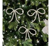 Melody Maison Set Of 3 White Pearl Christmas Bow Bauble Christmas Decorations