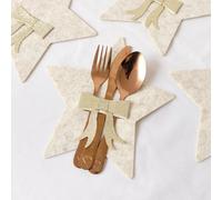 Melody Maison Set Of 4 Beige Star Shaped Felt Cutlery Holders With Champagne Gold Bow