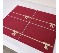 Melody Maison Set Of 4 Dark Red Rectangular Felt Placemat With Champagne Gold Bow