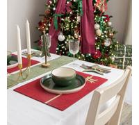 Melody Maison Set Of 4 Dark Red Rectangular Felt Placemats With Champagne Gold Bow