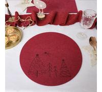 Melody Maison Set Of 4 Dark Red Round Felt Placemats With Tree Detail