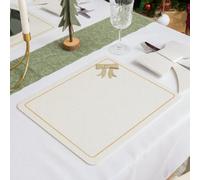 Melody Maison Set Of 4 Felt White & Gold Rectangular Bow Detailed Placemats