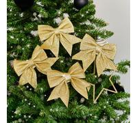 Melody Maison Set Of 4 Gold Glitter Christmas Bows