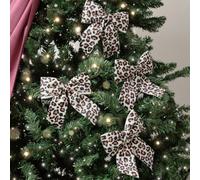 Melody Maison Set Of 4 Leopard Print Velvet Bow Decorations - 14Cm