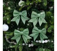Melody Maison Set Of 4 Sage Green Glitter Christmas Bows