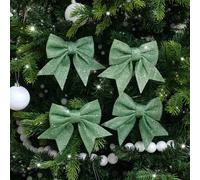 Melody Maison Set Of 4 Sage Green Glitter Christmas Bows Melody Maison Green