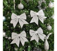 Melody Maison Set Of 4 Silver Glitter Bows