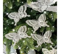 Melody Maison Set Of 4 Silver Glitter Butterfly Christmas Decoration Clips
