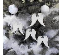 Melody Maison Set Of 4 White Glitter Angel Wings - 12Cm