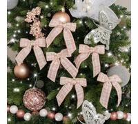 Melody Maison Set Of 6 Small Pink Tartan Boucle Jewelled Christmas Bow Decorations