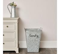Melody Maison Silver Glavanised Metal Storage / Laundry Basket - 50Cm