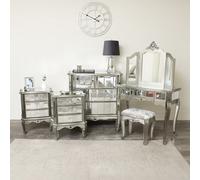 Melody Maison Silver Mirrored Chest Of Drawers, Dressing Table Set & 3 Drawer Bedside Tables - Tiffany Range
