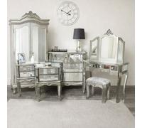 Melody Maison Silver Mirrored Double Wardrobe, Chest Of Drawers, Dressing Table Set & Bedside Tables - Tiffany Range