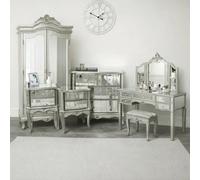 Melody Maison Silver Mirrored Double Wardrobe, Chest Of Drawers, Large Dressing Table Set & Bedside Tables - Tiffany Range