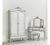 Melody Maison Silver Mirrored Double Wardrobe & Large Dressing Table Set - Tiffany Range