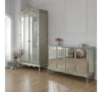 Melody Maison Silver Mirrored Wardrobe & Large Sideboard - Tiffany Range