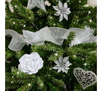 Melody Maison Silver Sparkle Ruffle Christmas Tree Ribbon - 270cm (2.7m / 106.3') in Metallic Silver Melody Maison Metallic Silver