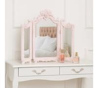 Melody Maison Small Pink Ornate Rose Triple Mirror - 37cm X 38cm in Pale Pink | Size: 37 cm X 38 cm Melody Maison Pale Pink 37 cm X 38 cm