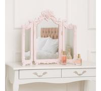 Melody Maison Small Pink Ornate Rose Triple Mirror - 37cm X 38cm in Pale Pink | Size: 37 cm X 38 cm Melody Maison Pale Pink 37 cm X 38 cm