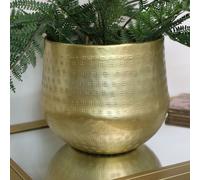 Melody Maison Small Round Gold Patterned Planter in Metallic Gold Melody Maison Metallic Gold